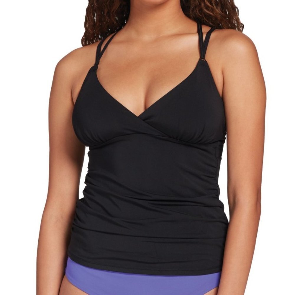 CALIA Strappy Ruched Tankini Top Pure Black